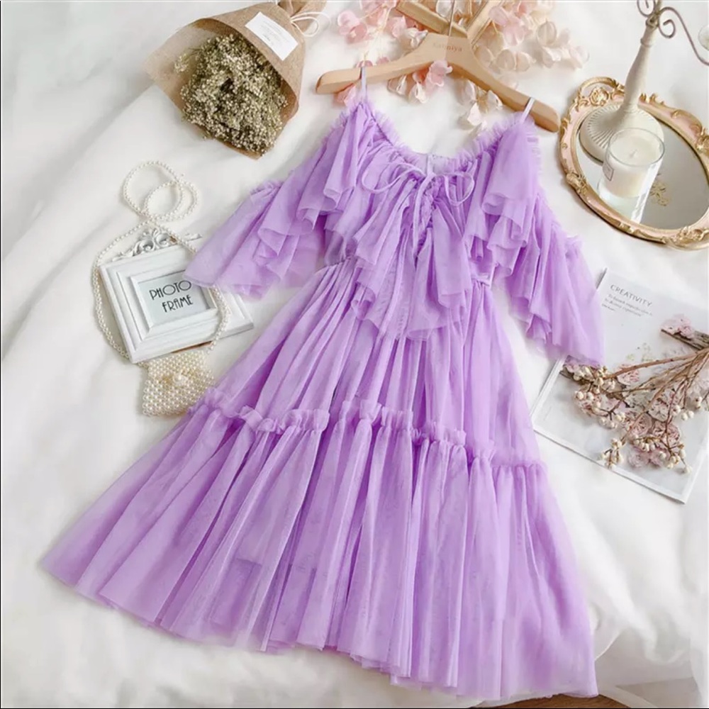 Purple Ruffle Boho Dress